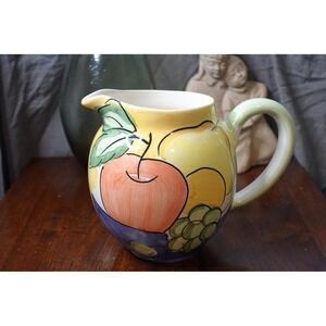 Bella ceramic large fruity painted pitcher with large handle and spout‎